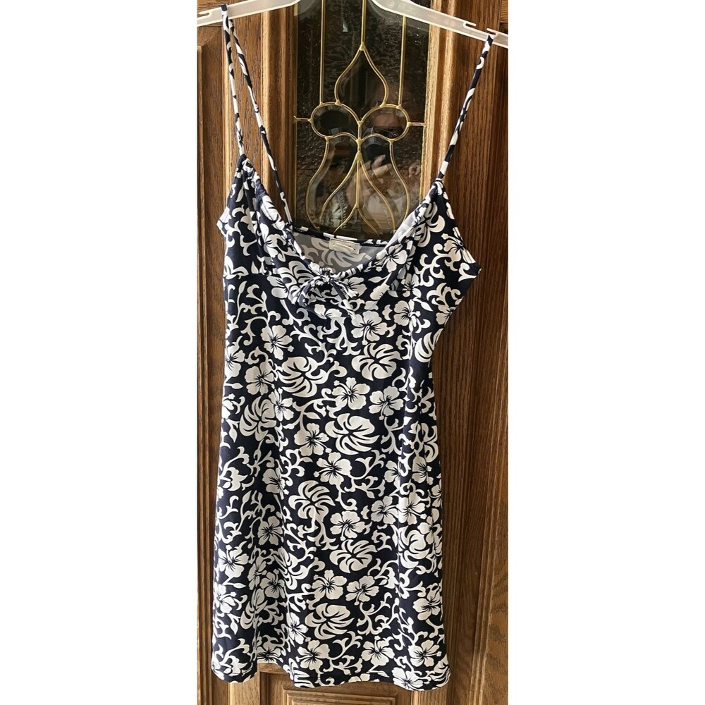 Charlotte Russe Y2K Hawaiian Floral Navy/White Empire Spaghetti Strap Dress M